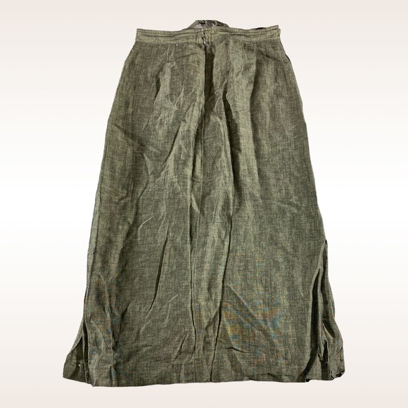 Linen‎ Maxi Skirt Womens 8 Green Boho Drawstring High Waist Summer Coastal Chic - Picture 3 of 5